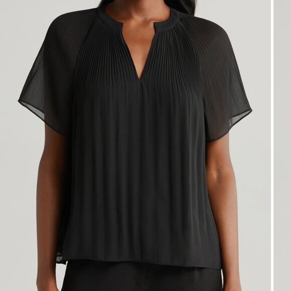 Halogen Black Sheer Pleated Release Pleat Blouse, XL - Picture 1 of 8